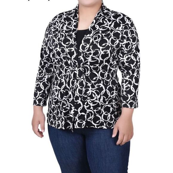 NY COLLECTION - NWT - 🌺HPX5🌺 - L Sz L Petite Printed 3/4 Open Cardigan w/Tank - Picture 11 of 16